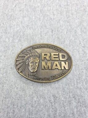 Vintage 1988 Red Man Chewing Tobacco Solid Brass Belt Buckle Promotional